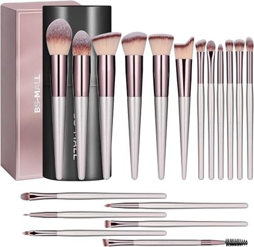 BS-MALL 18-Piece Premium Synthetic Makeup Brush Set with Black Storage Case