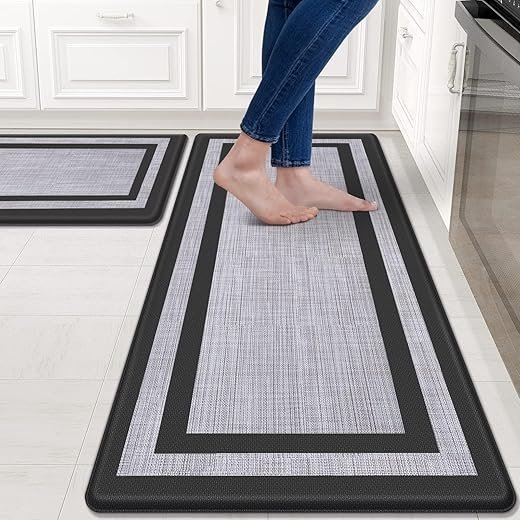Mattitude 2-Piece Anti-Fatigue Kitchen Mat Set, Cushioned and Waterproof, Black and Gray