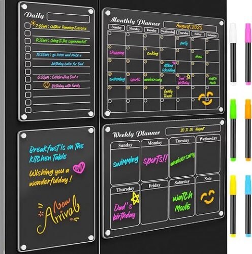 4-Piece Magnetic Acrylic Fridge Calendar Set with Markers